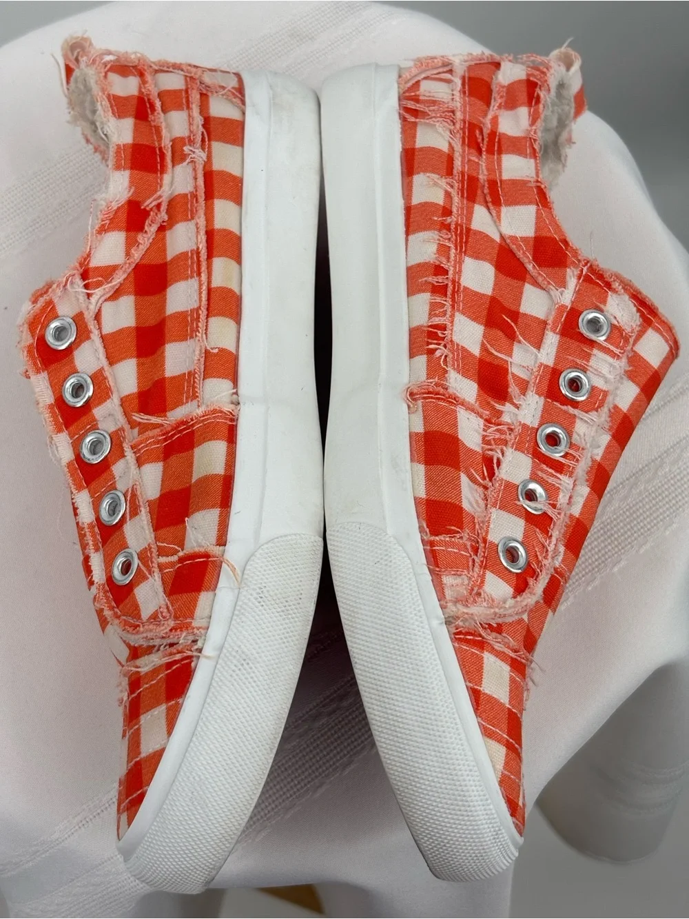Corkys Babalu Orange & White Check Fray Sneakers Women’s Size 8